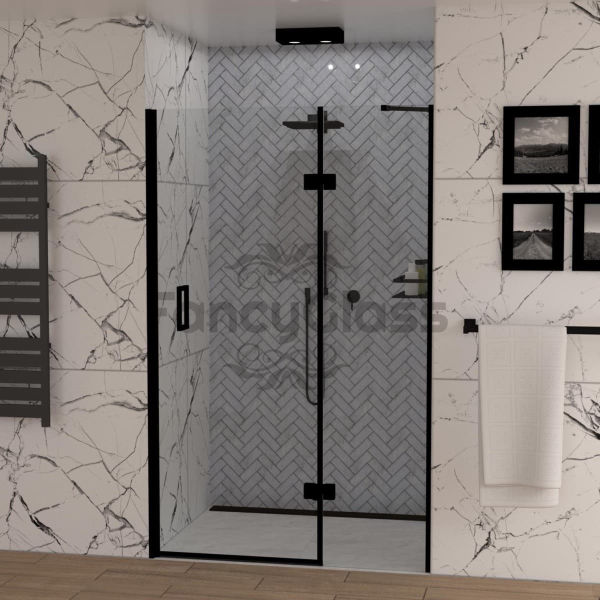 Drzwi wnękowe dwuczęściowe, zawias szkło